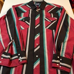 Wrangler Wine Black Teal Stripe Cowboy Western Shirt XL